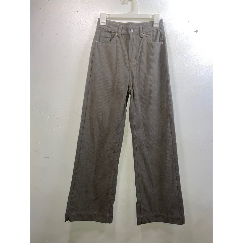 Grey Corduroy Wide Leg Pants Womens 4 High Waisted Ribbed Trousers Fall Academia